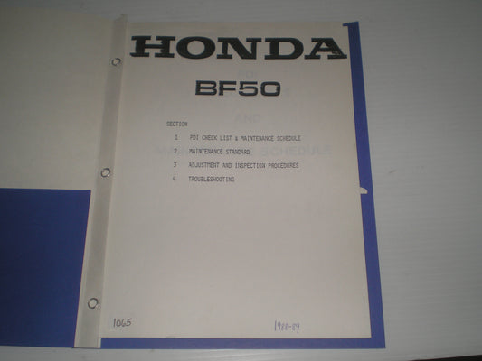 HONDA BF50 1988 1989  Outboard Motor  Service Manual  #1065