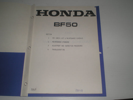 HONDA BF50 1988 1989 Outboard Motor Service Manual #1065
