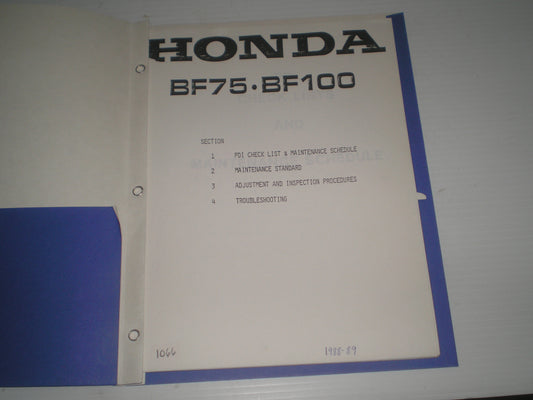 HONDA BF75 BF100 1988 1989 Outboard Motors Service Manual #1066
