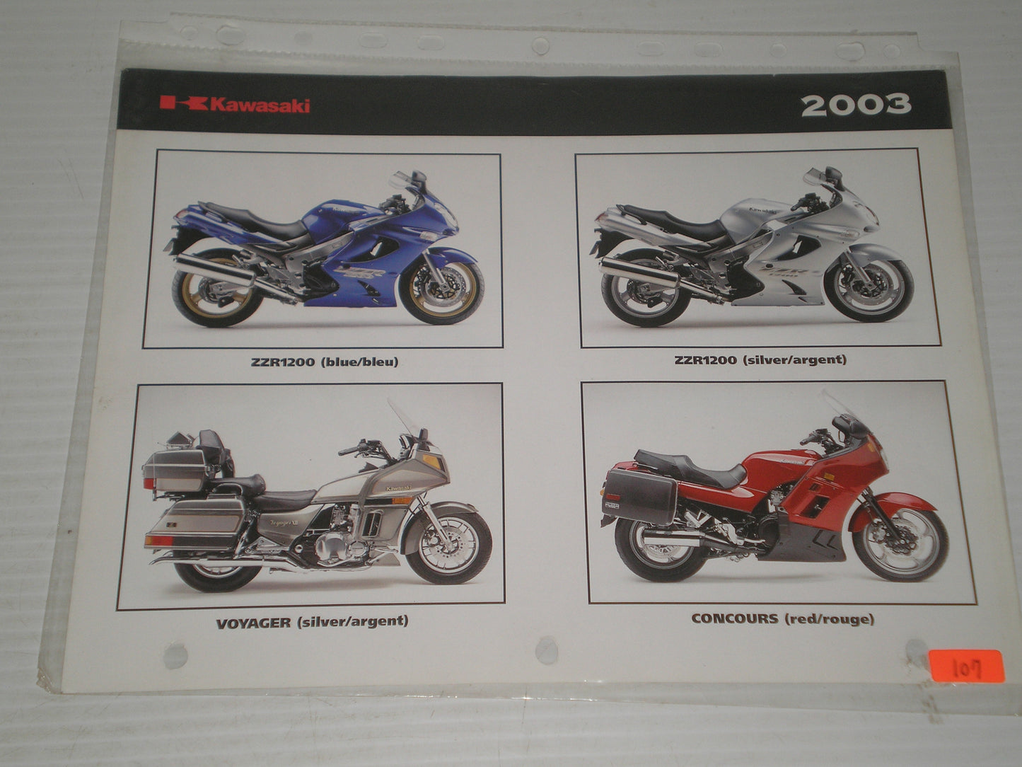 KAWASAKI 2003 VOYAGER CONCOURCE ZZR1200  VULCAN 800  BROCHURE  # 107