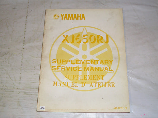YAMAHA XJ650 RJ  Seca  1982  Service Manual Supplement 5V3-28197-70  #1140