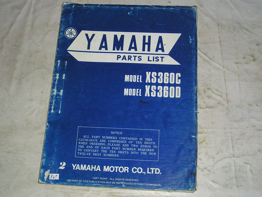 YAMAHA XS360 C/D  1976  1977  Parts List / Catalogue  1L9-28198-61  LIT-10011-L9-01   #867