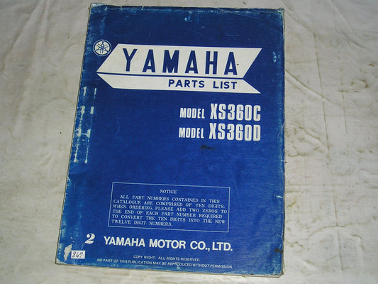 YAMAHA XS360 C/D 1976 1977 Parts List / Catalogue 1L9-28198-61 LIT-10011-L9-01 #867