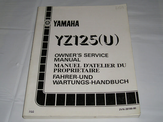 YAMAHA YZ125 U  Competition Motocross 1988  Owner's Service Manual  2VN-28199-80  #1166