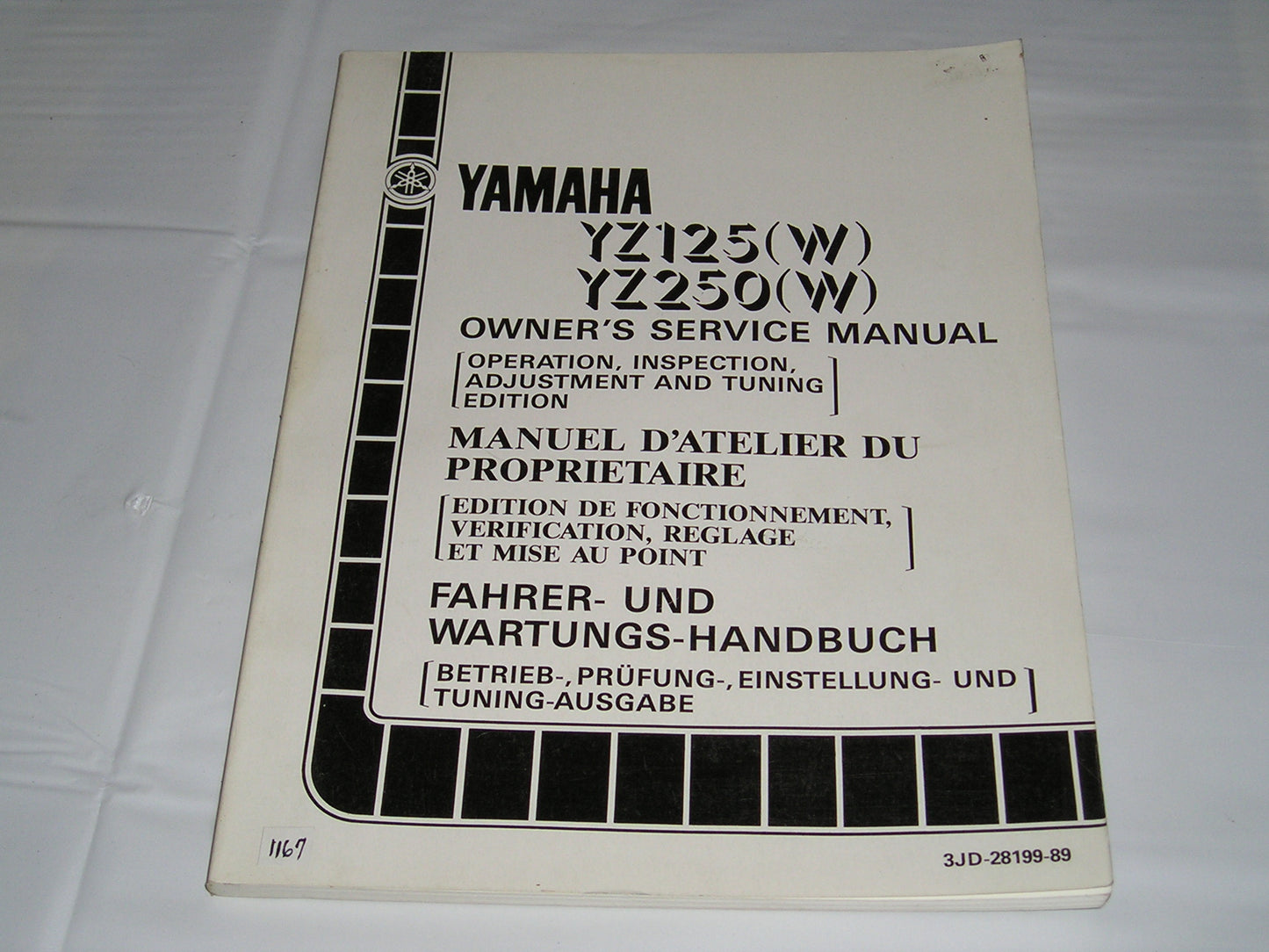 YAMAHA YZ125 W  YZ250 W  1989  Owner's Service Manual  3JD-28199-89  #1167
