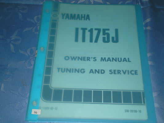 YAMAHA IT175J IT175 J Owner's & Tuning Service Manual 5X8-28199-10 LIT-11626-03-13 #116