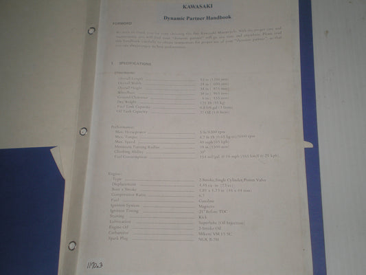 KAWASAKI Dynamic Partner Information Handbook #1170.3