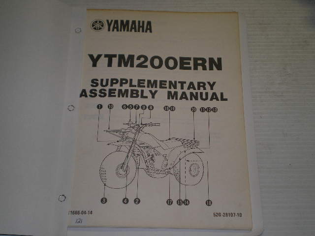 YAMAHA YTM200 ERN 1985 Supplementary Assembly Manual  52G-28107-10  LIT-1666-04-14  #121