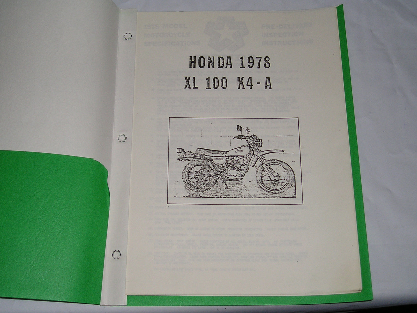 HONDA XL100  K4-A  1978  Pre-delivery Inspection Instructions  #1271