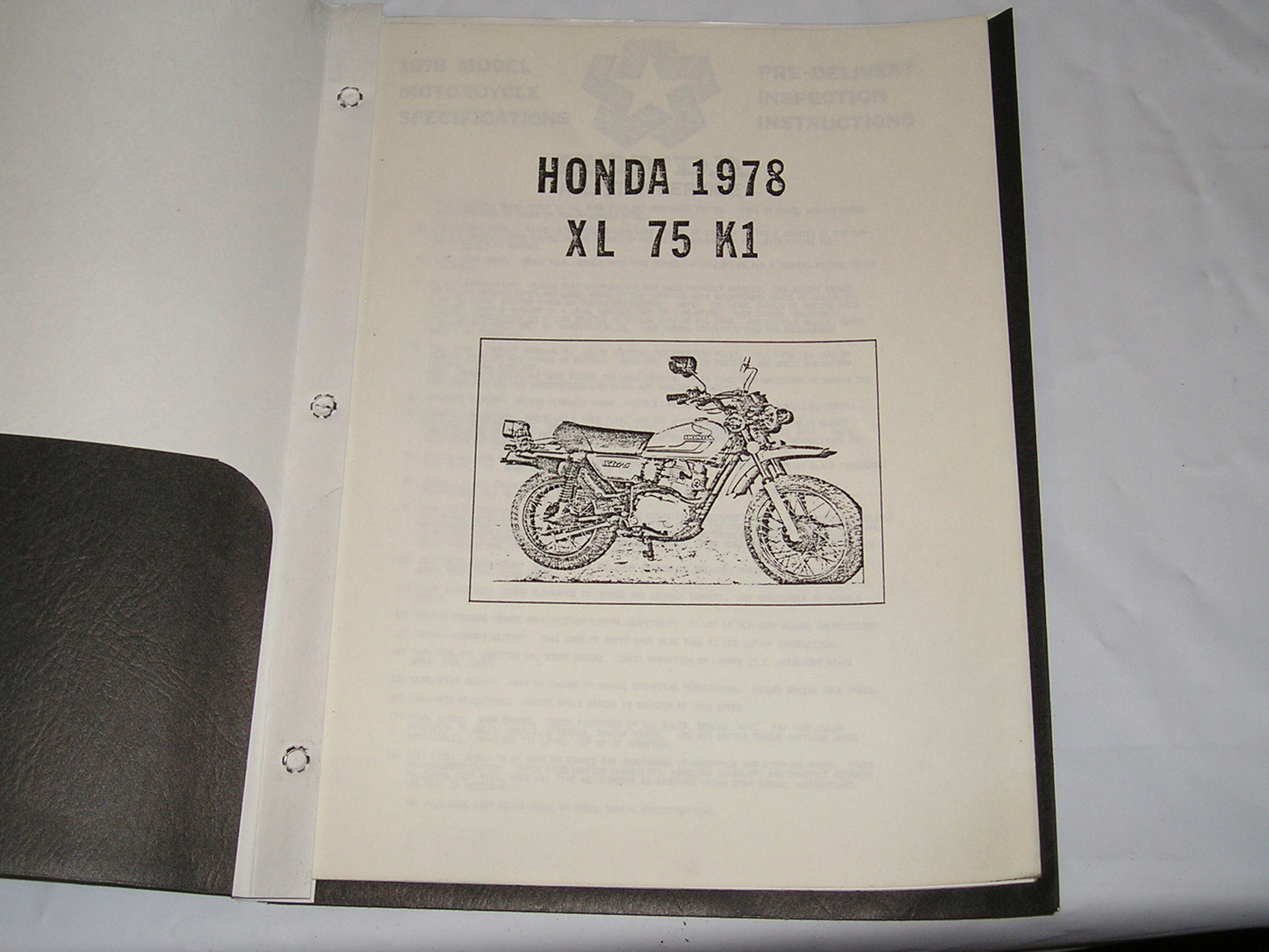 HONDA XL75 1978  Pre-delivery Inspection Instructions  #1272