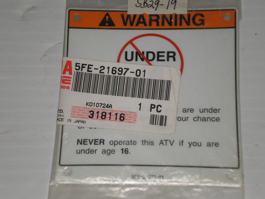 YAMAHA YFA1 YFB250 YFM125 YFM YFS200 YFZ350 YZF450 Caution Label 5FE-21697-01