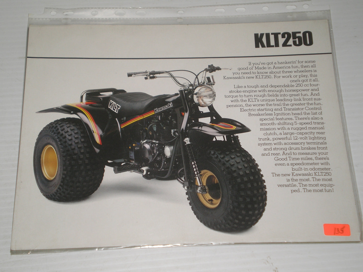 KAWASAKI KLT250  ATV SALES BROHORE # 135