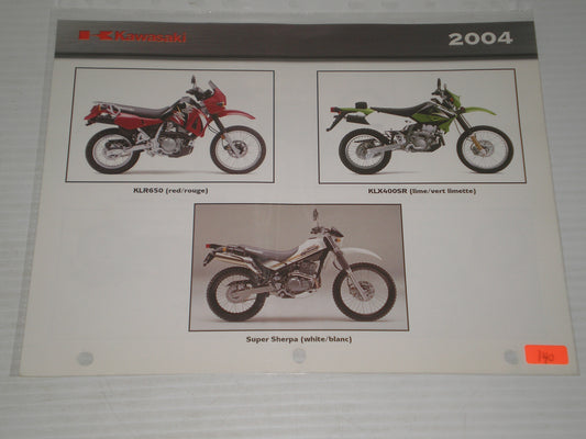 KAWASAKI 2004 KLR650 KLX400 SUPER SHERPA SALES BROSHUHRE # 140