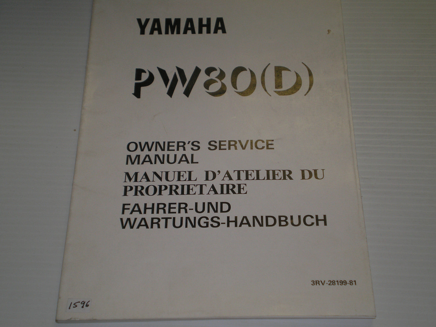 YAMAHA PW80 D  Y-Zinger 1992  Owner's Service Manual  3RV-28199-81  #1596