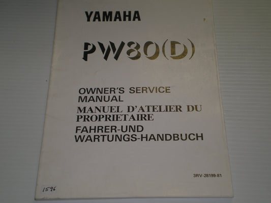 YAMAHA PW80 D Y-Zinger 1992 Owner's Service Manual 3RV-28199-81 #1596