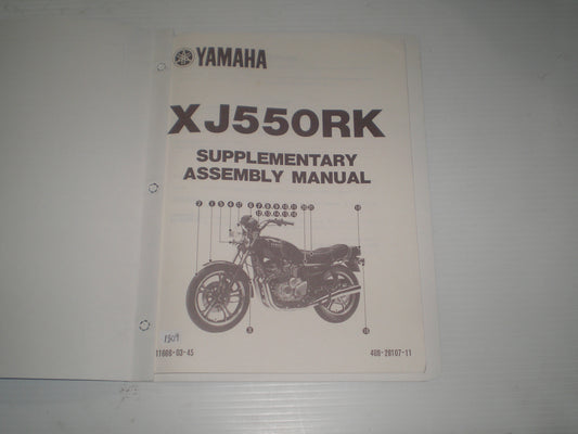 YAMAHA XJ550R K Seca 1983  Assembly Manual Supplement  4U8-28107-11  LIT-11666-03-45  #1809