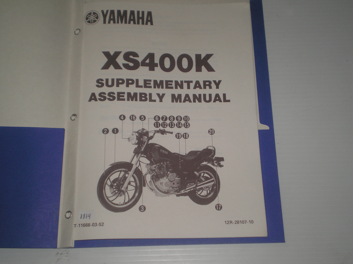 YAMAHA XS400 K Maxim 1983 Assembly Manual Supplement  12R-28107-10 / LIT-11666-03-52  #1814