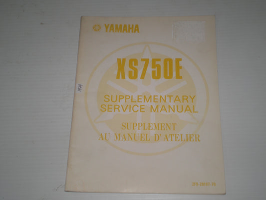 YAMAHA XS750 E 1978  Service Manual Supplement  2F9-28197-70  #1924