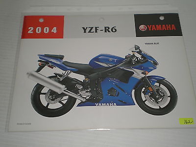 YAMAHA YZFR6 YZF-R6 Blue 2004 Dealer's Information Sheet #162