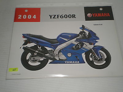 YAMAHA YZF600  Blue  2004  Dealer's Information Sheet #165
