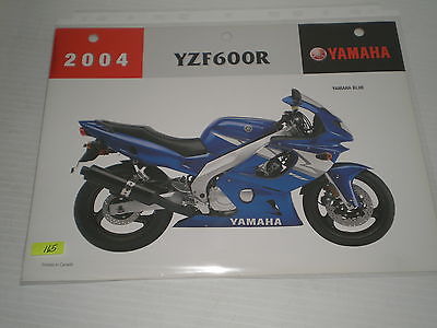 YAMAHA YZF600 Blue 2004 Dealer's Information Sheet #165