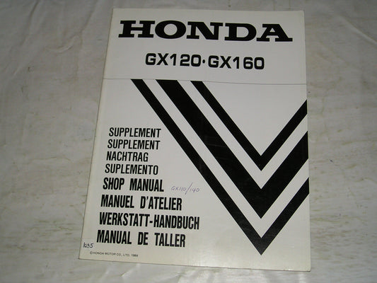 HONDA GX120  GX160 1989  General Purpose Engines  Service Manual Supplement  66ZE011Z  #1035