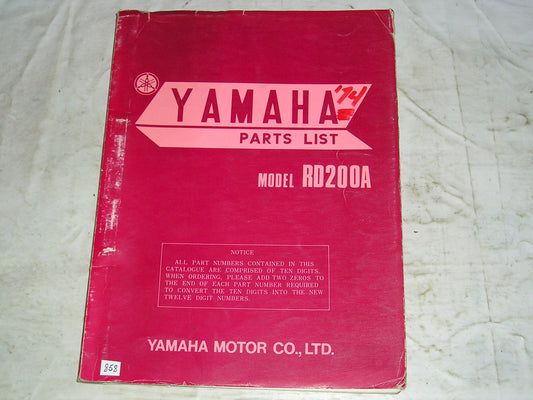 YAMAHA RD200 A 1974  Parts List / Catalogue   397-28198-60  LIT-10013-97-00  #858