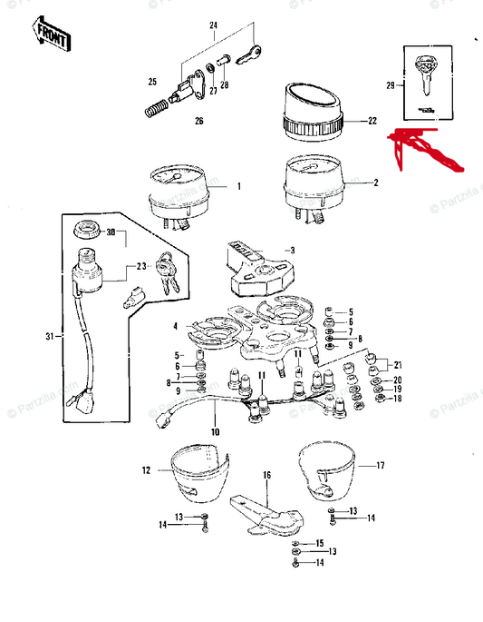 KAWASAKI KZ1000 Speedometer & Tachometer Case Cover 25023-4002