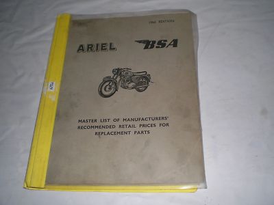 ARIEL / BSA 1966  Master List of Manufacturers prices for Replacement Parts / Catalogue  #E102