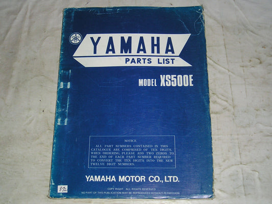 YAMAHA XS500 E 1978 Parts List / Catalogue 2F1-28198-60 LIT-10012-F1-00 #872