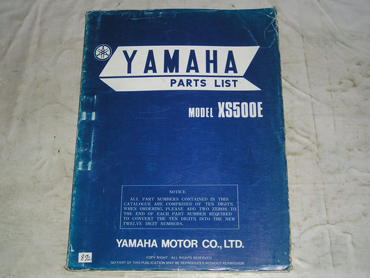 YAMAHA XS500 E 1978  Parts List / Catalogue   2F1-28198-60  LIT-10012-F1-00  #872
