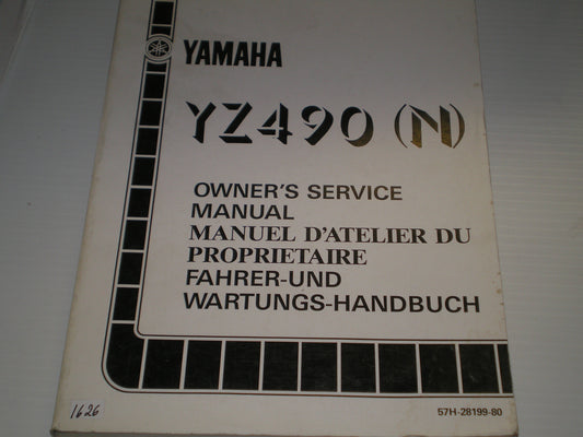 YAMAHA YZ490 N Motocross  1985  Owner's Service Manual  57H-28199-80  #1626