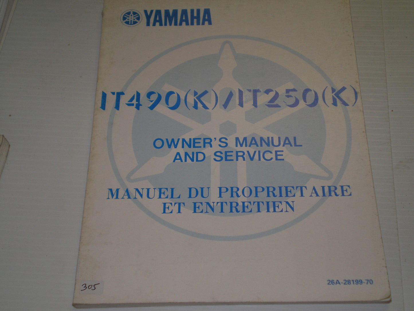 YAMAHA IT250K  IT490K 1983 Owner's Service Manual  26A-28199-70  #298