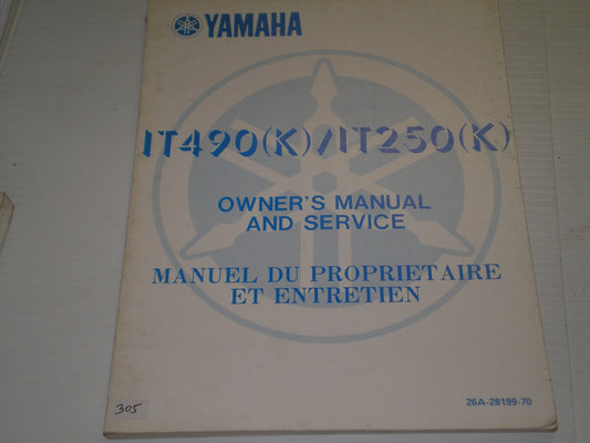 YAMAHA IT250K  IT490K 1983 Owner's Service Manual  26A-28199-70  #298