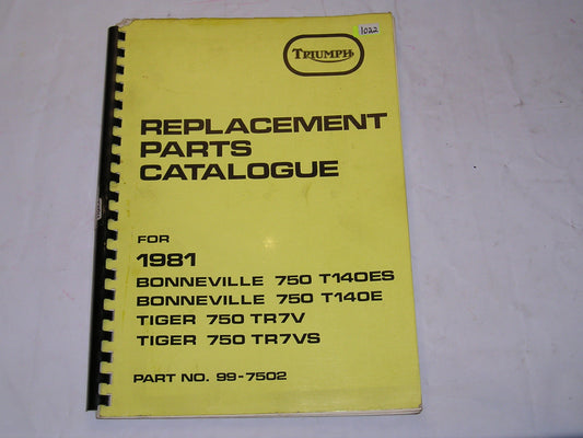 TRIUMPH Bonneville T140 E/ES Tiger TR7 V/VS 1981 Parts Catalogue 99-7502 #E36