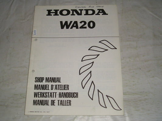 HONDA WA20 K0 1978 Water Pump Service Manual Supplement 6695400Z #1048
