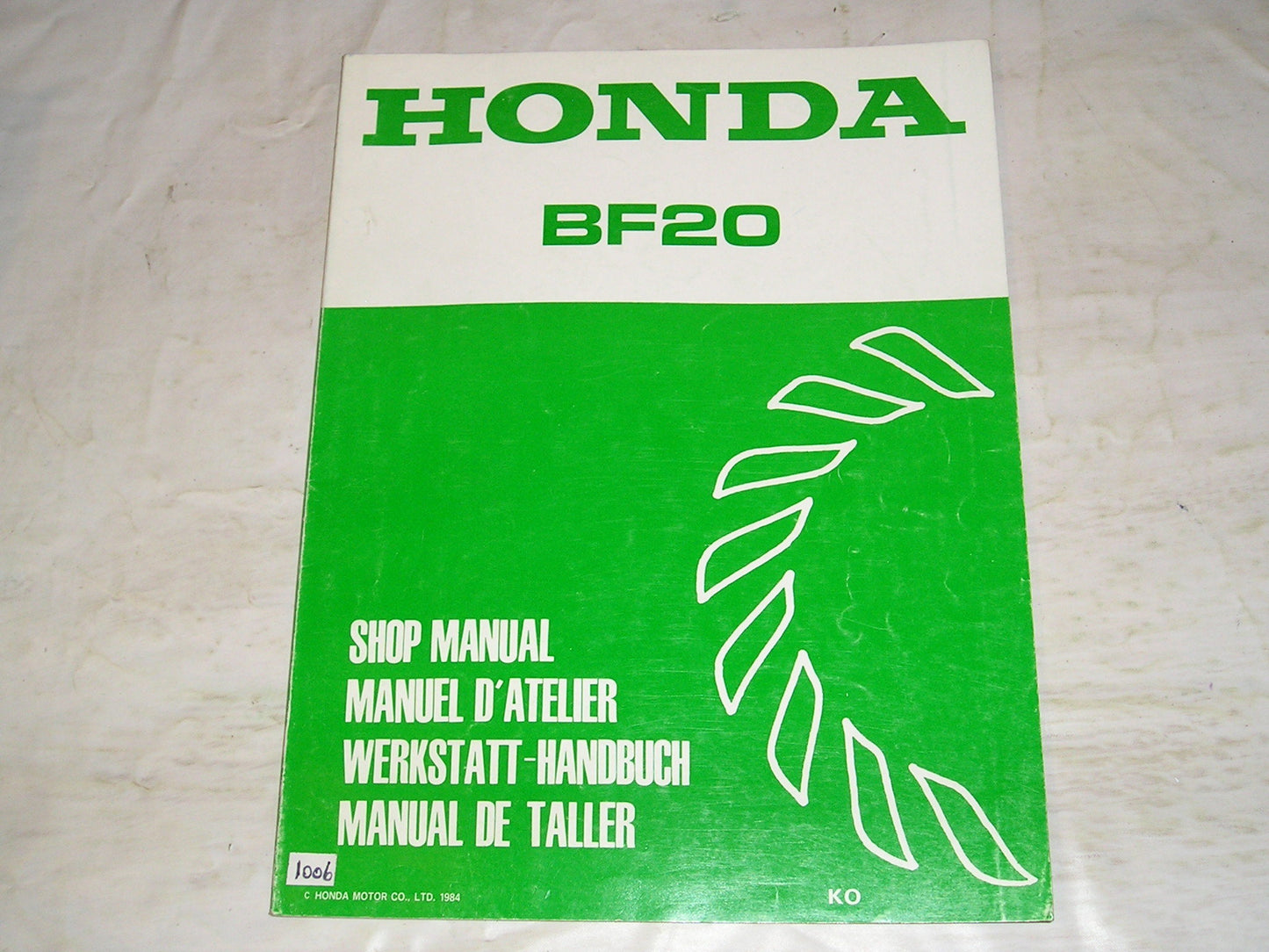 HONDA BF20 KO 1985  Outboard Motor  Service Manual  66ZV000  #1006