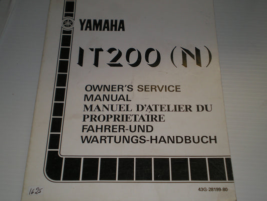 YAMAHA IT200 N Owner's Service Manual 43G-28199-80 #1625