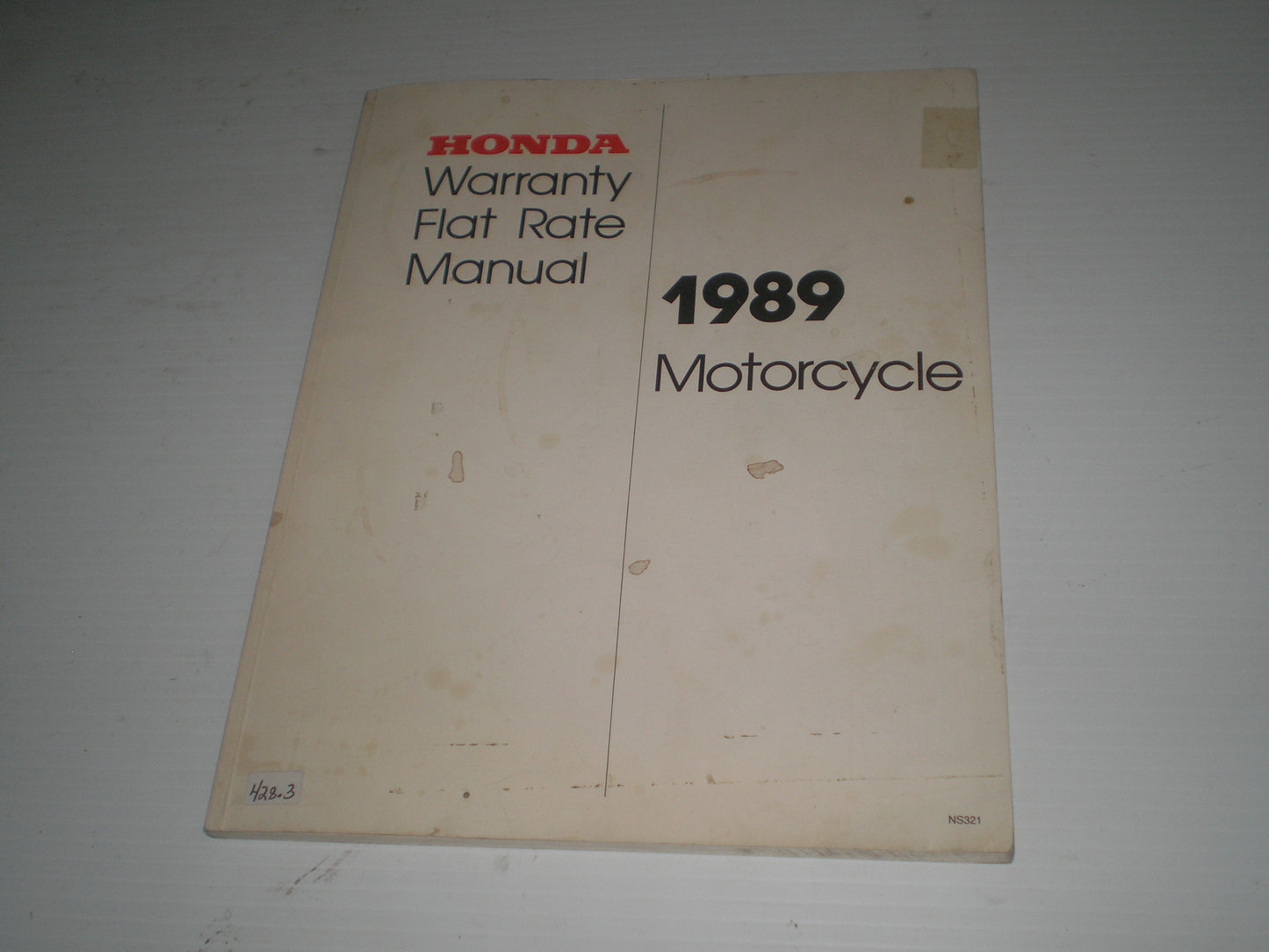 HONDA 1989 Motorcycle  Warranty Flat Rate Manual  NS321  #428.3