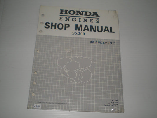 HONDA GX200 1996  Engine  Service Manual Supplement  61ZH700Y  10009602  #1567