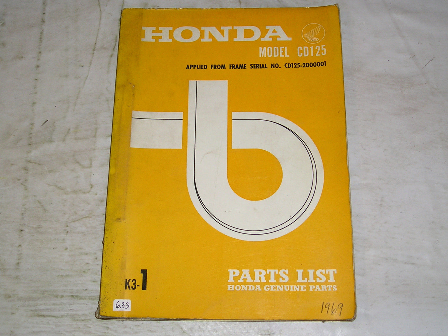 HONDA 125  Model  CD125 K3  1969  Factory Parts List  #633