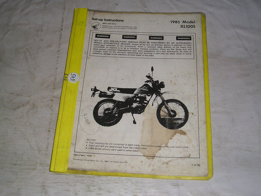 HONDA XL100 S 1985 Set-up Instructions Manual #545