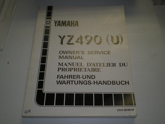 YAMAHA YZ490 U Motocross  1988  Owner's Service Manual  2WH-28199-80  #1638