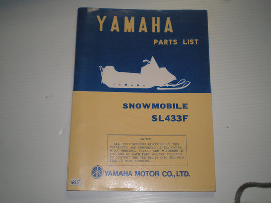 YAMAHA SL433 F 1974 Parts List / Catalogue 861-28198-60 LIT-10018-61-00 #S106