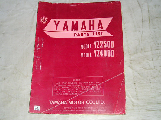 YAMAHA YZ250 D  YZ400 D 1977  Parts List / Catalogue  1W3-28198-60  LIT-10011-W3-00  #840