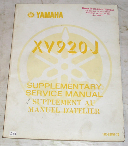 YAMAHA XV920J  XV920 J  1982  Supplementary Service Manual  11K-28197-70  #638
