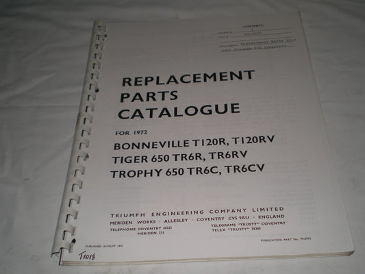 TRIUMPH T120 R/RV  TR6 R/RV/C/CV  1972  Parts Catalogue  99-0953  #E26