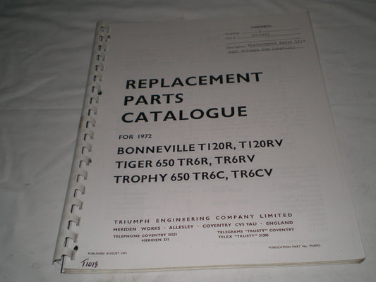 TRIUMPH T120 R/RV TR6 R/RV/C/CV 1972 Parts Catalogue 99-0953 #E26