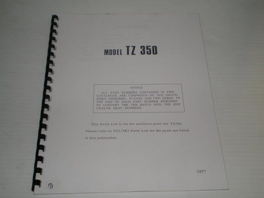 YAMAHA TZ350 1973 Parts List / Catalogue LIT-10013-83-01 #71