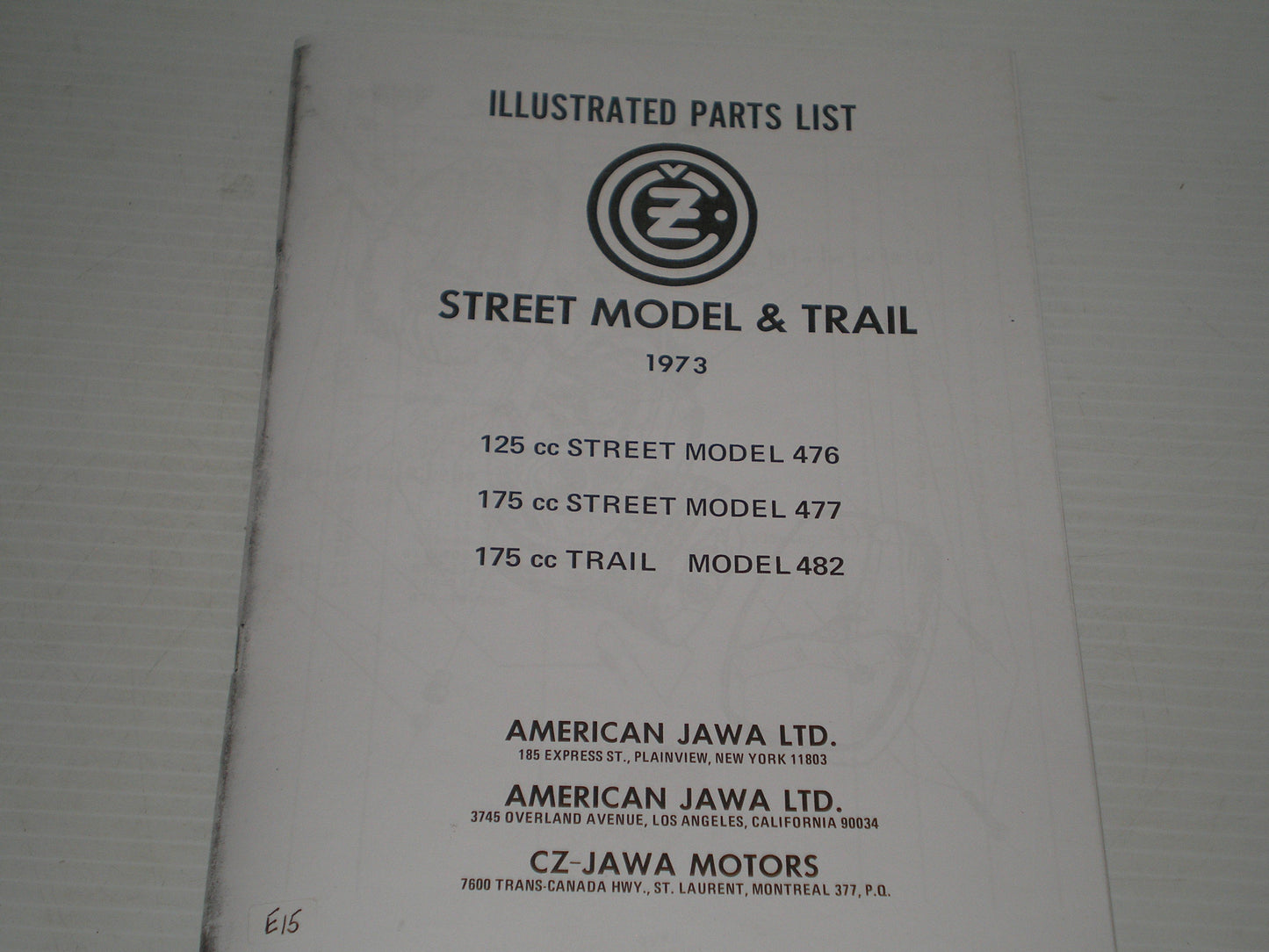 CZ / JAWA 1973  Street Model & Trail  476 - 477 - 482  Parts List / Catalogue  #E67